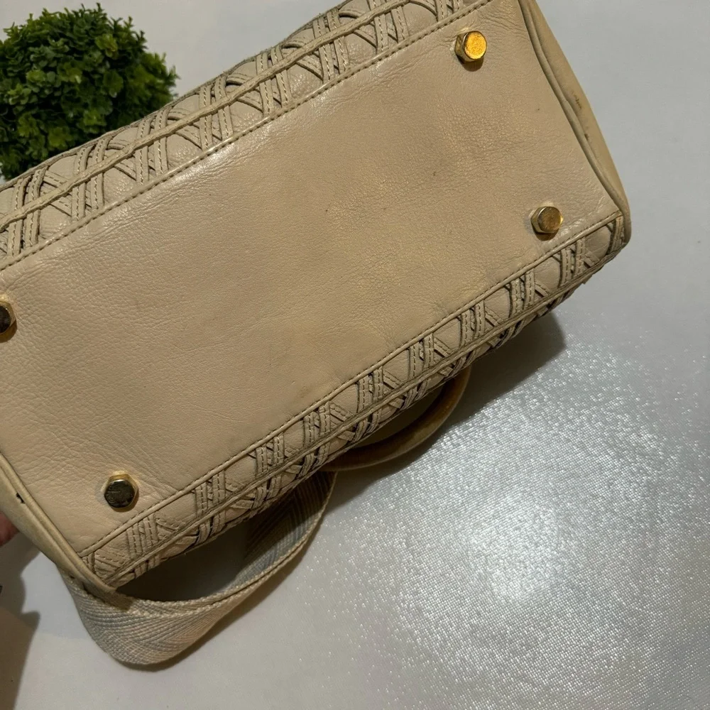 Rebecca Minkoff Cream Woven Leather Large Top Handle Shoulder‎ Bag Purse